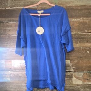 Umgee Blue Women's Top W/Raw Seams, Size 1X, NWT